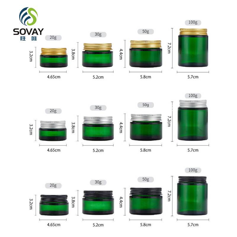 SC05 Factory Stocks Empty Glossy Straight Shoulder Amber 20g 30g 50g 100g Glass Cosmetic Jars with Aluminum and Plastic Lids