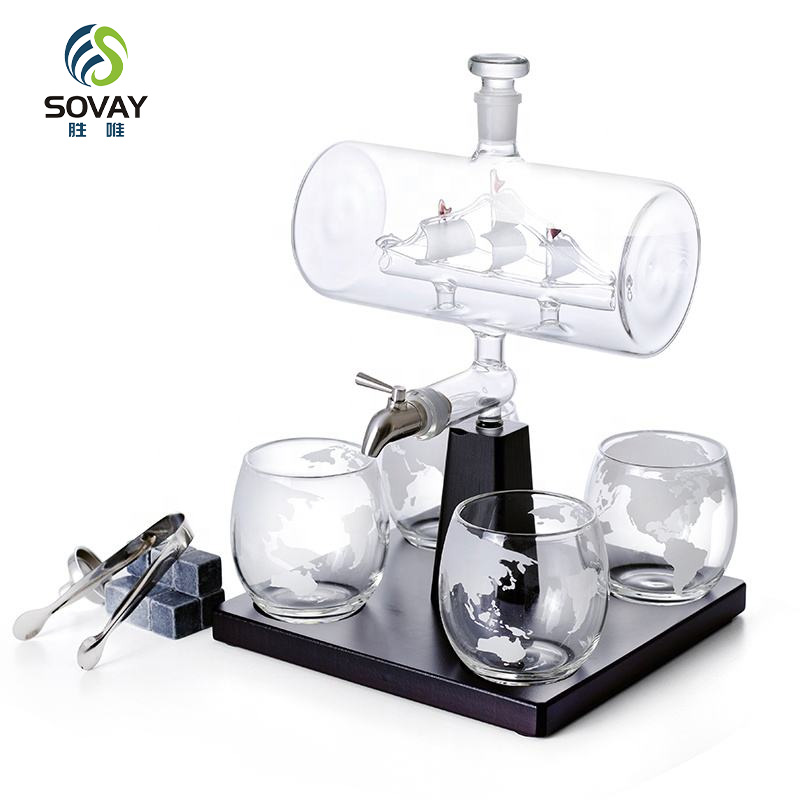 SA06N High Borosilicate 1300 Ml Glass Decanter Set with Glasses Set Barrel Decanter Set with Tumbler Glasses Bar Decanter Bar Ware