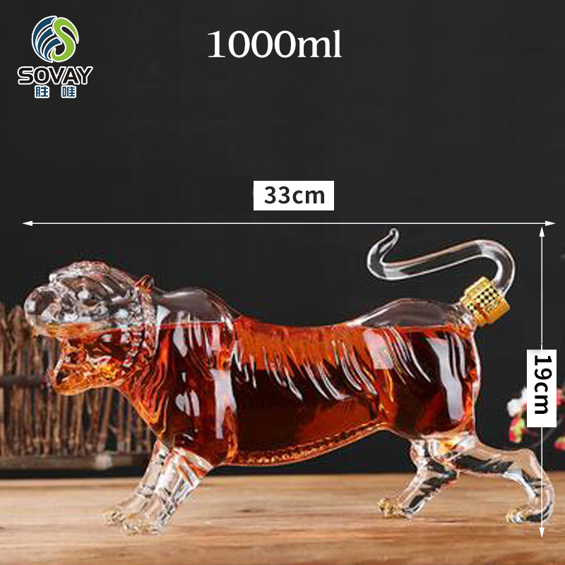 SA07N 500ml/1000ml/2500ml Handmade Zodiac Tiger Shaped Glass Bottle for Brandy / OEM Whiskey Decanter Wine Mugs Bottle