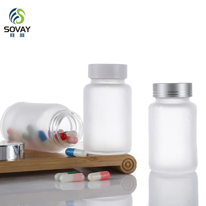 SM20 50 60 80 100 120 150 500 Ml Wide Mouth Amber Glass Capsules Tablet Pill Bottle with Silver Aluminium Screw Cap