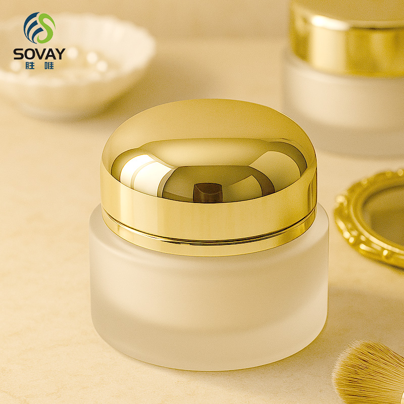 SC08 Luxury Custom 5g 10g 15g 20g 30g 50g 60g 100g Unique Gold Electroplated Lid Frosted Clear Glass Jar Serum Cream Body Scrub Glass Cosmetic Jar