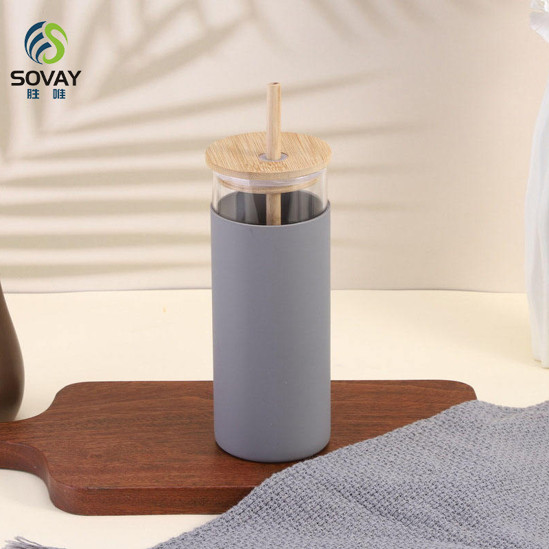 SS03N Top Selling 480ml 500ml BPA Free Straw Cup Silicone Protective Sleeve Glass Cup Glass Tumbler with Bamboo Lid Reusable Straws