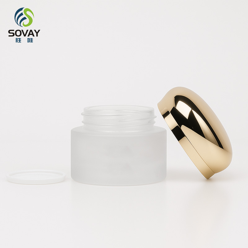 SC08 Luxury Custom 5g 10g 15g 20g 30g 50g 60g 100g Unique Gold Electroplated Lid Frosted Clear Glass Jar Serum Cream Body Scrub Glass Cosmetic Jar