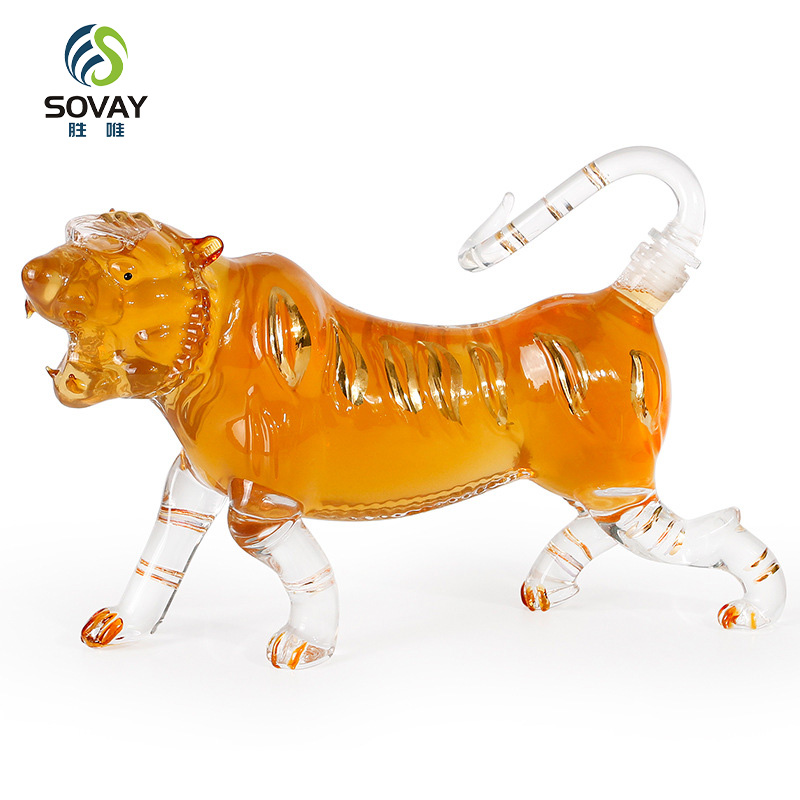 SA07N 500ml/1000ml/2500ml Handmade Zodiac Tiger Shaped Glass Bottle for Brandy / OEM Whiskey Decanter Wine Mugs Bottle