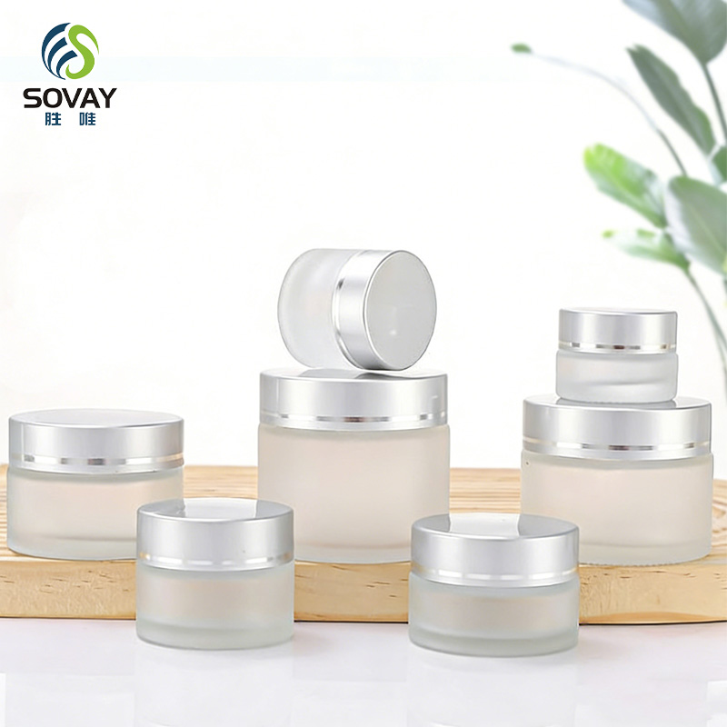 SC11N 5g 10g 15g 20g 30g 50g 60g 100g Custom Logo Empty Glass Frosted Eye Facial Skincare Cream Jars with Lid Portable Scrub Cream Cosmetics Container