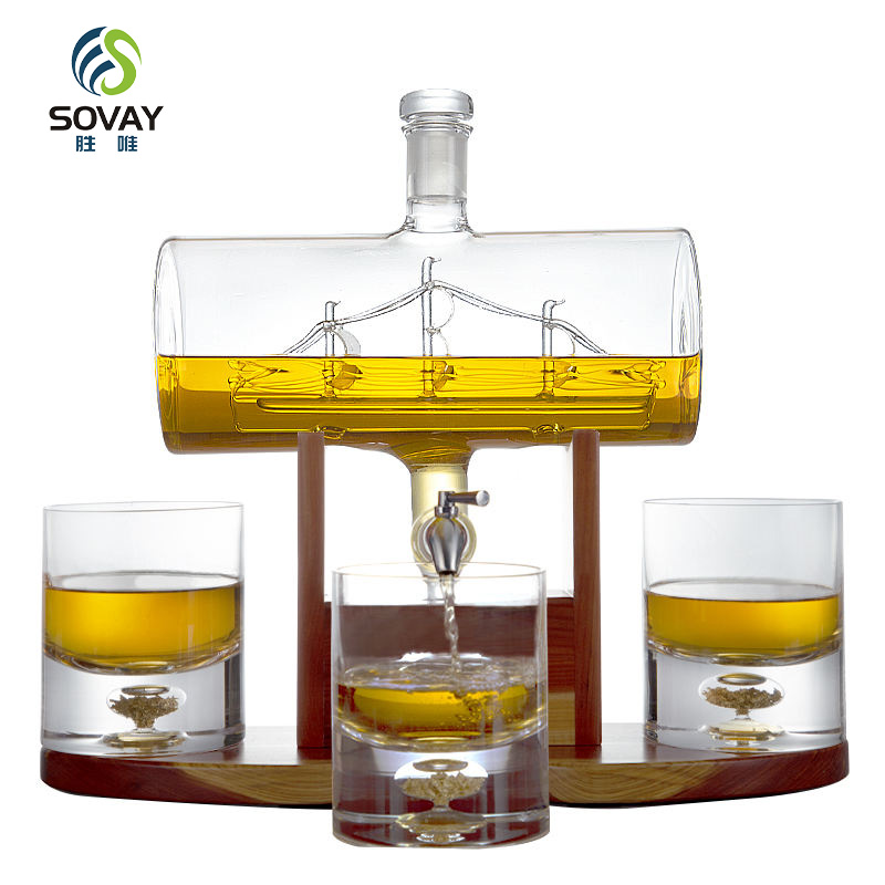 SA06N High Borosilicate 1300 Ml Glass Decanter Set with Glasses Set Barrel Decanter Set with Tumbler Glasses Bar Decanter Bar Ware