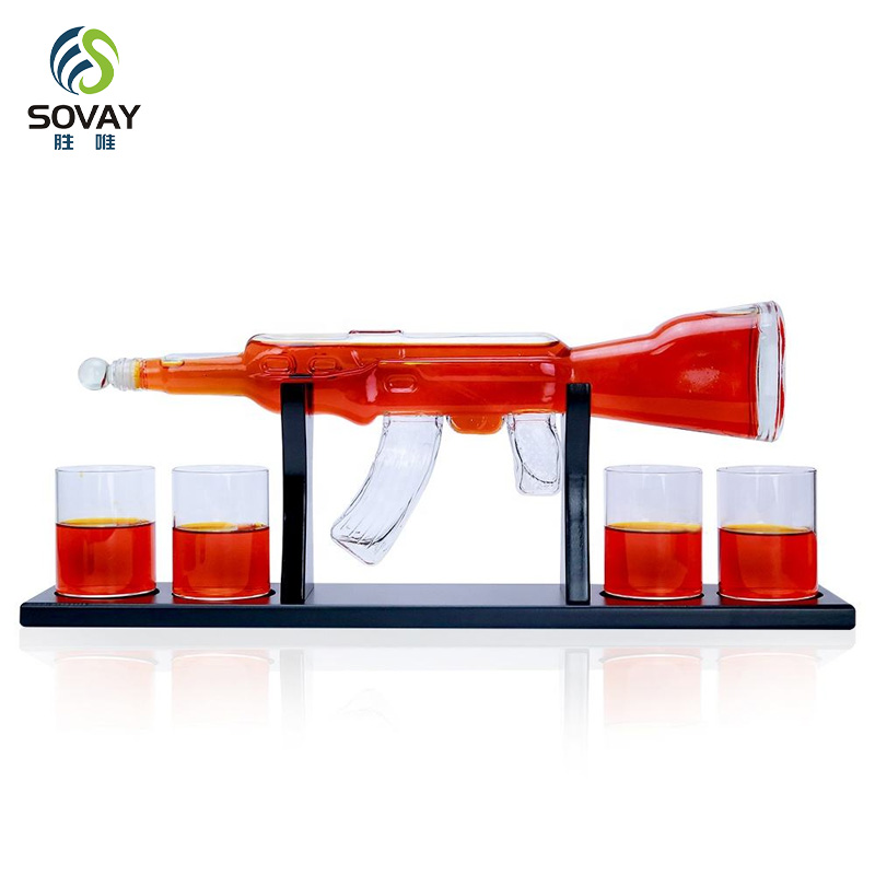 SA04N Perfect Dad Gifts Gun Shaped Luxury Glass Wine Decanter with 4PCS of Glasses Whiskey Set for Bourbon Liquor