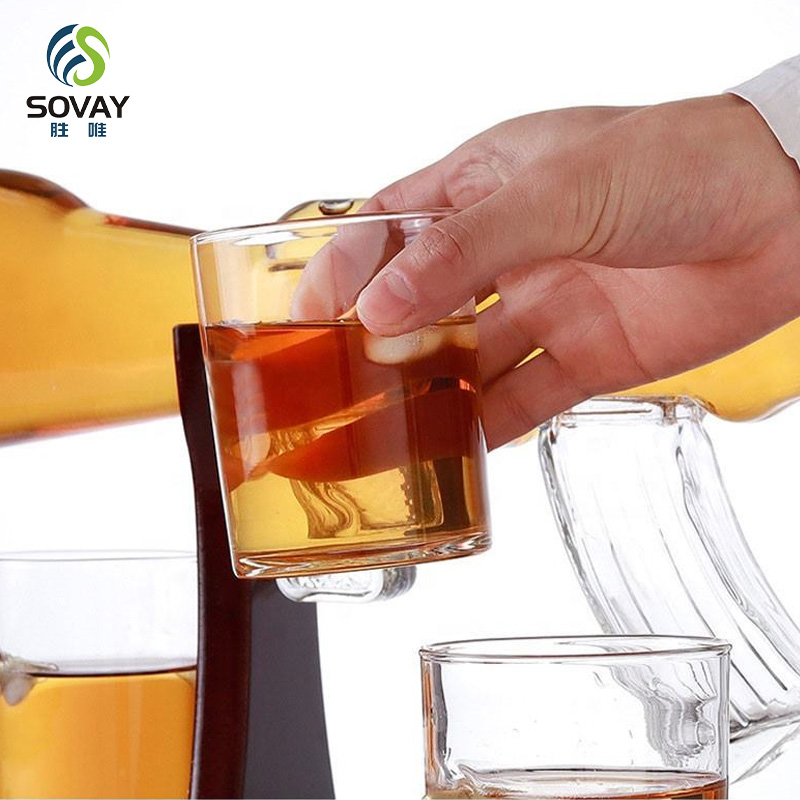 SA04N Perfect Dad Gifts Gun Shaped Luxury Glass Wine Decanter with 4PCS of Glasses Whiskey Set for Bourbon Liquor