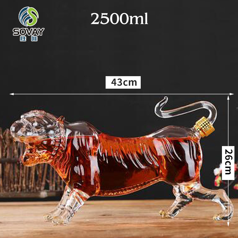 SA07N 500ml/1000ml/2500ml Handmade Zodiac Tiger Shaped Glass Bottle for Brandy / OEM Whiskey Decanter Wine Mugs Bottle