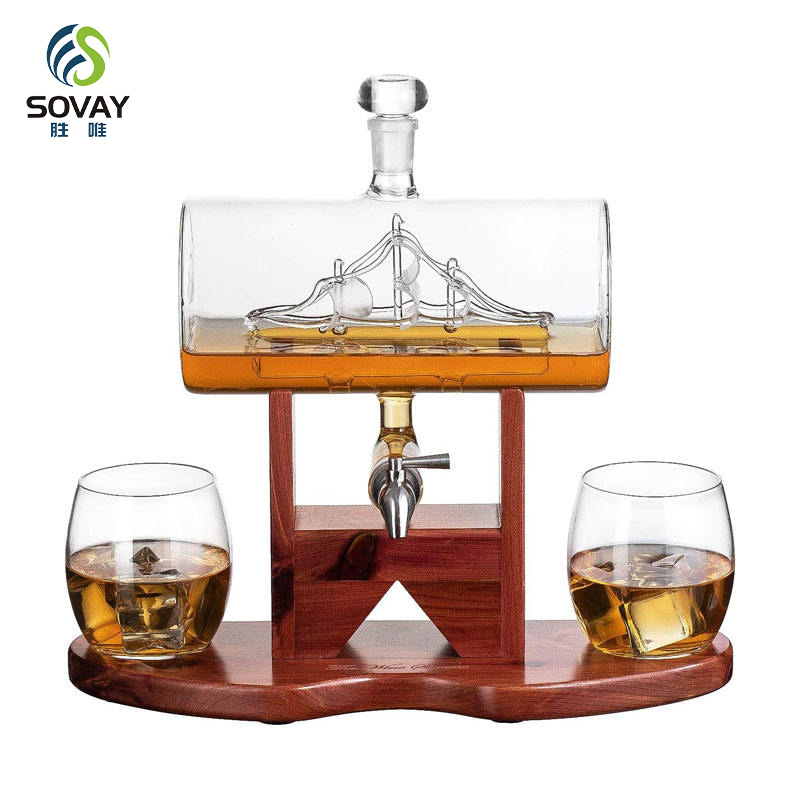 SA06N High Borosilicate 1300 Ml Glass Decanter Set with Glasses Set Barrel Decanter Set with Tumbler Glasses Bar Decanter Bar Ware