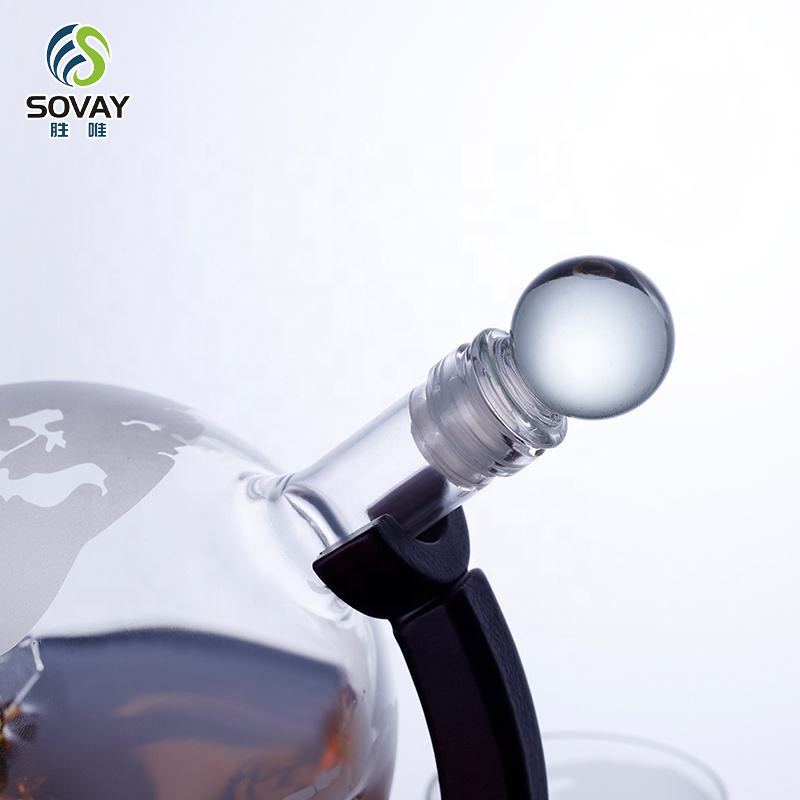 SA02N 930ml Whiskey Decanter Spherical Set with 2 Carved Whiskey Glasses, Suitable for Whiskey, Rum, Tequila, Vodka Gifts