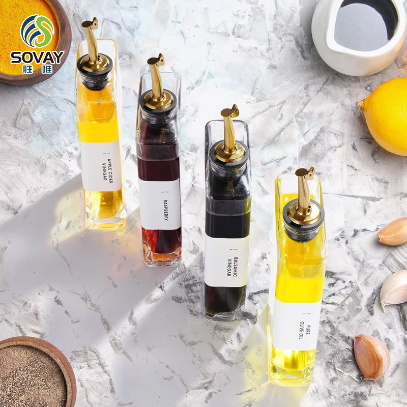 SO09N Clear Square Glass Syrup Dispenser Bottles 350ml 500ml Easy Pour Spout Plastic Cap Free Empty for Olive Oil Syrup