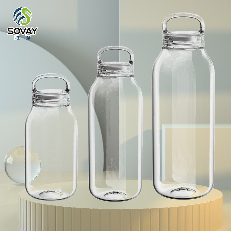 SS08N Wholesale Customized 300ml 500ml 900ml High Borosilicate Glass Water Bottle with Tritan Cork