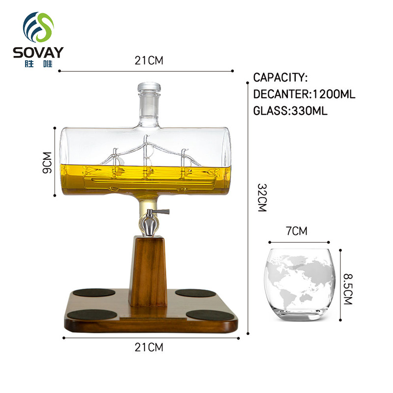 SA06N High Borosilicate 1300 Ml Glass Decanter Set with Glasses Set Barrel Decanter Set with Tumbler Glasses Bar Decanter Bar Ware