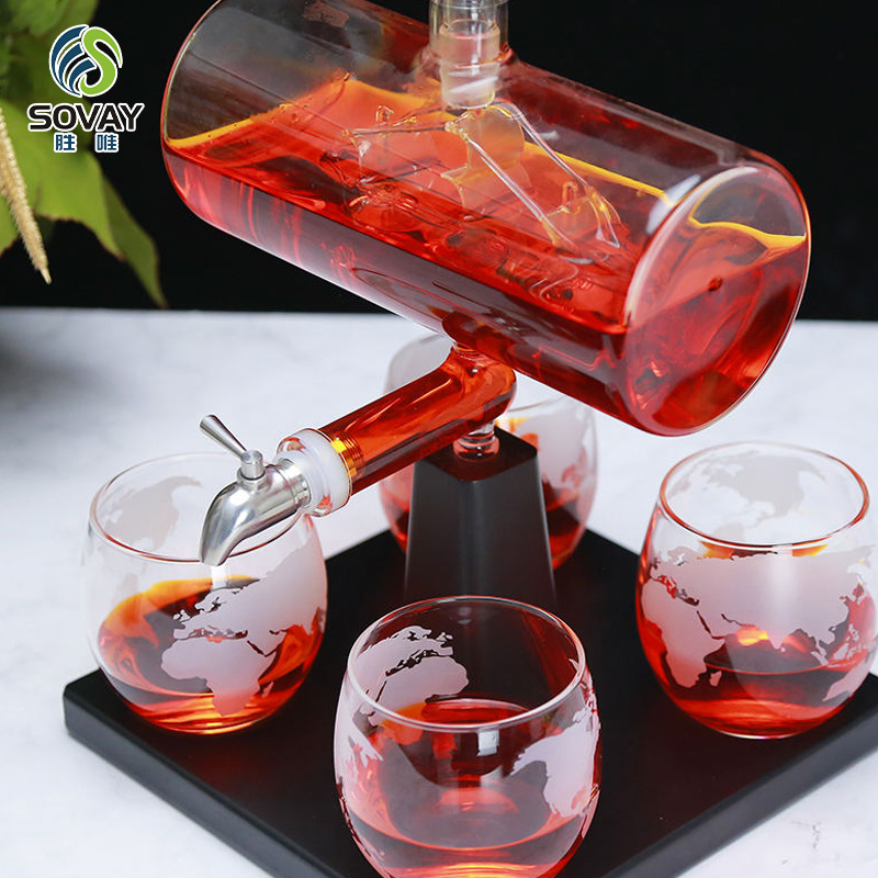 SA06N High Borosilicate 1300 Ml Glass Decanter Set with Glasses Set Barrel Decanter Set with Tumbler Glasses Bar Decanter Bar Ware