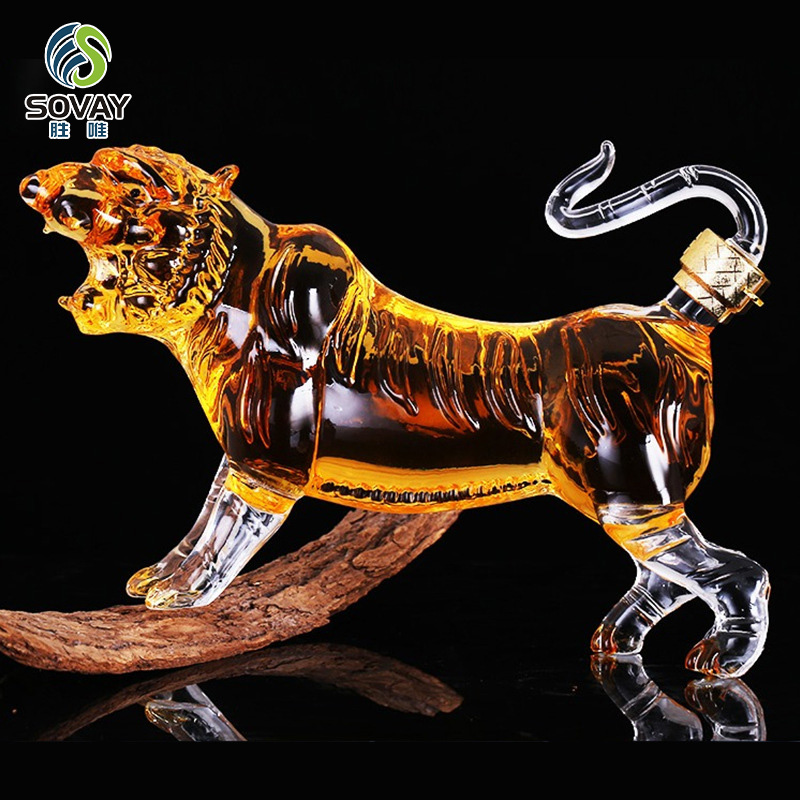 SA07N 500ml/1000ml/2500ml Handmade Zodiac Tiger Shaped Glass Bottle for Brandy / OEM Whiskey Decanter Wine Mugs Bottle