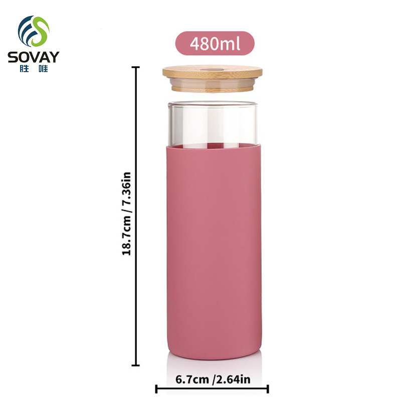 SS03N Top Selling 480ml 500ml BPA Free Straw Cup Silicone Protective Sleeve Glass Cup Glass Tumbler with Bamboo Lid Reusable Straws